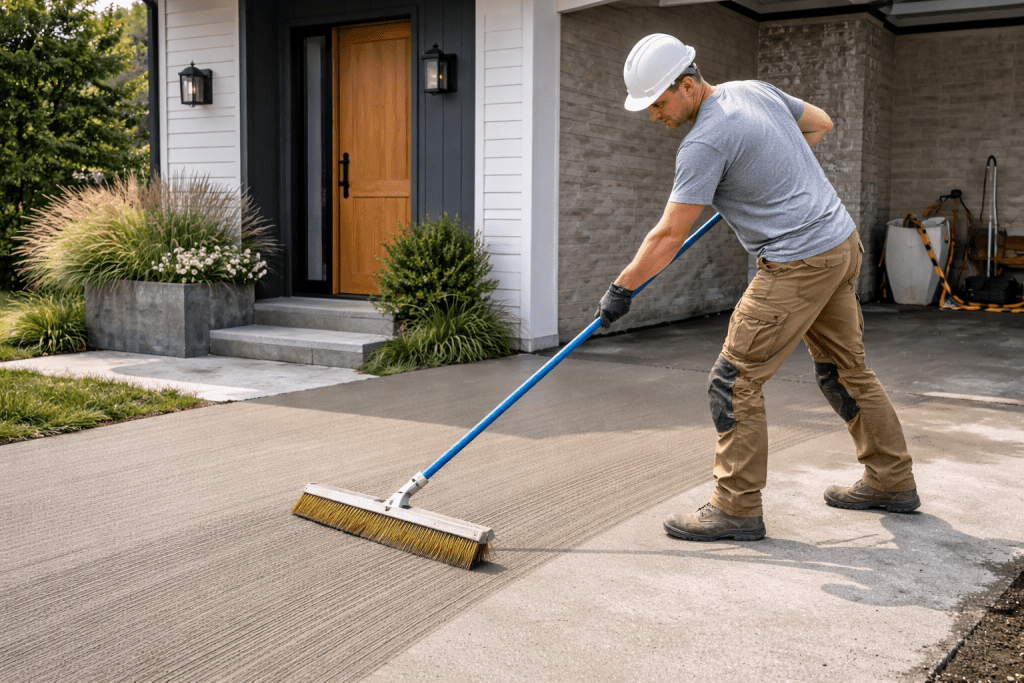 devant de maison en béton balayé