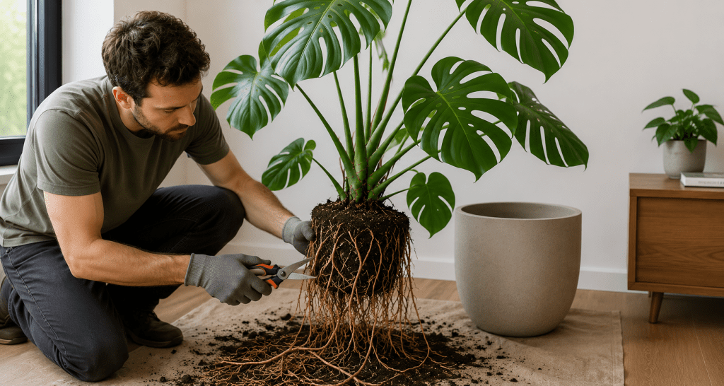 couper des racines de Monstera